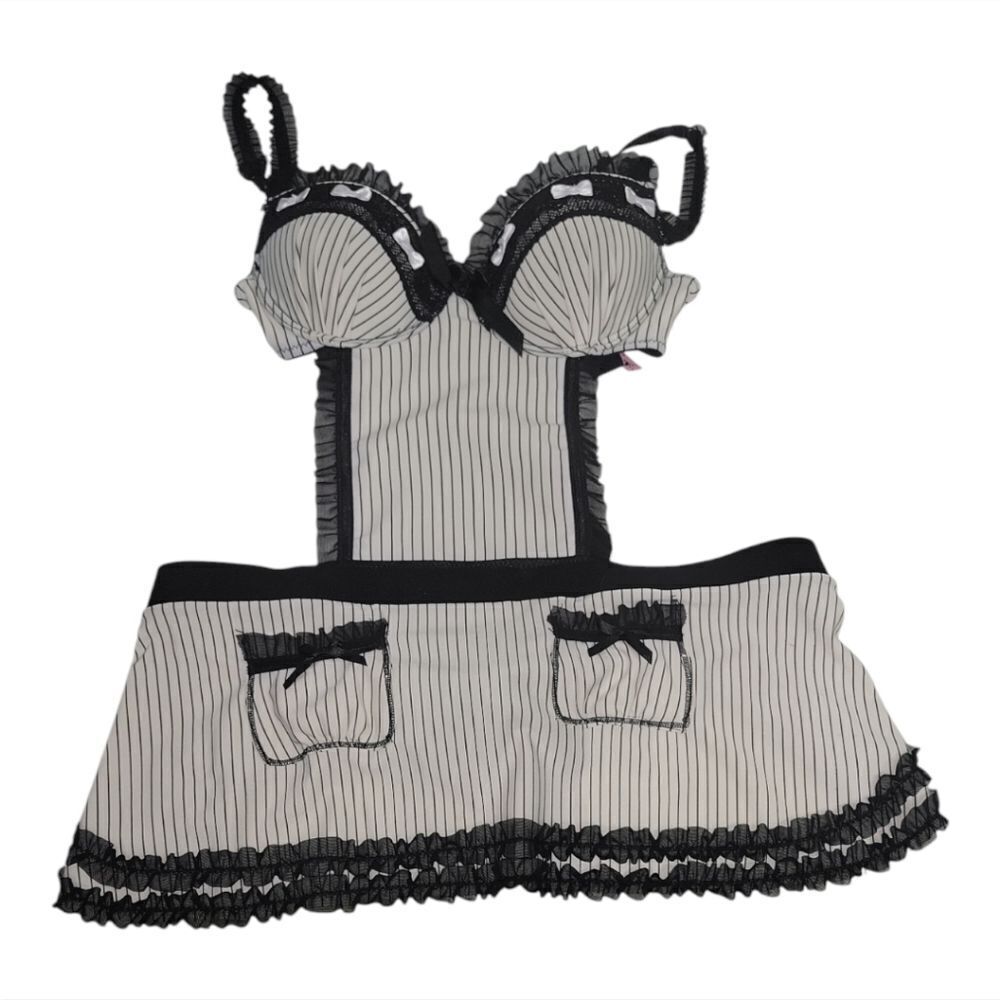 Native Intimates French Maid Lingerie Size 34c Black White